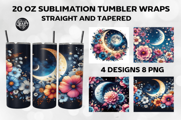 Celestial Moon Flowers Tumbler Wrap 20oz