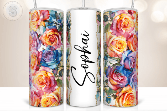 Colorful Roses Add Name Tumbler Wrap