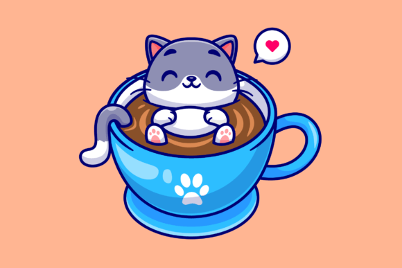 Cute Cat Sleeping in Coffee Cup Cartoon Review