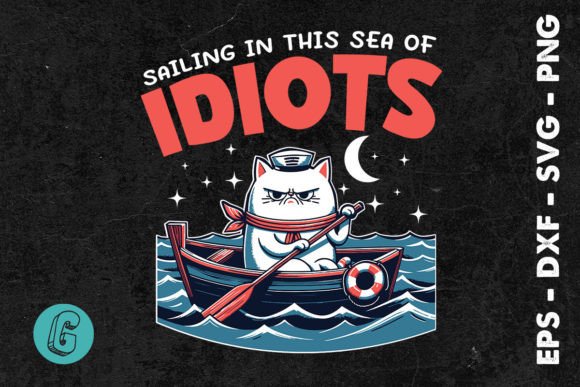 Sailing in This Sea of Idiots Cat SVG